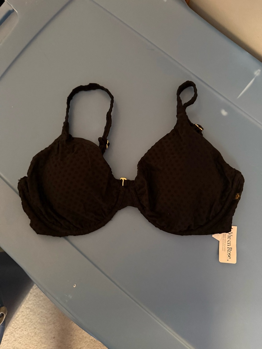 La Vie En Rose Black Textured Underwire Bikini Top